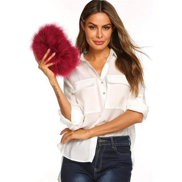 Women Marabou Feather Clutch Bag Evening Handbag with Detachable Chain Strap - Picture 7 of 7